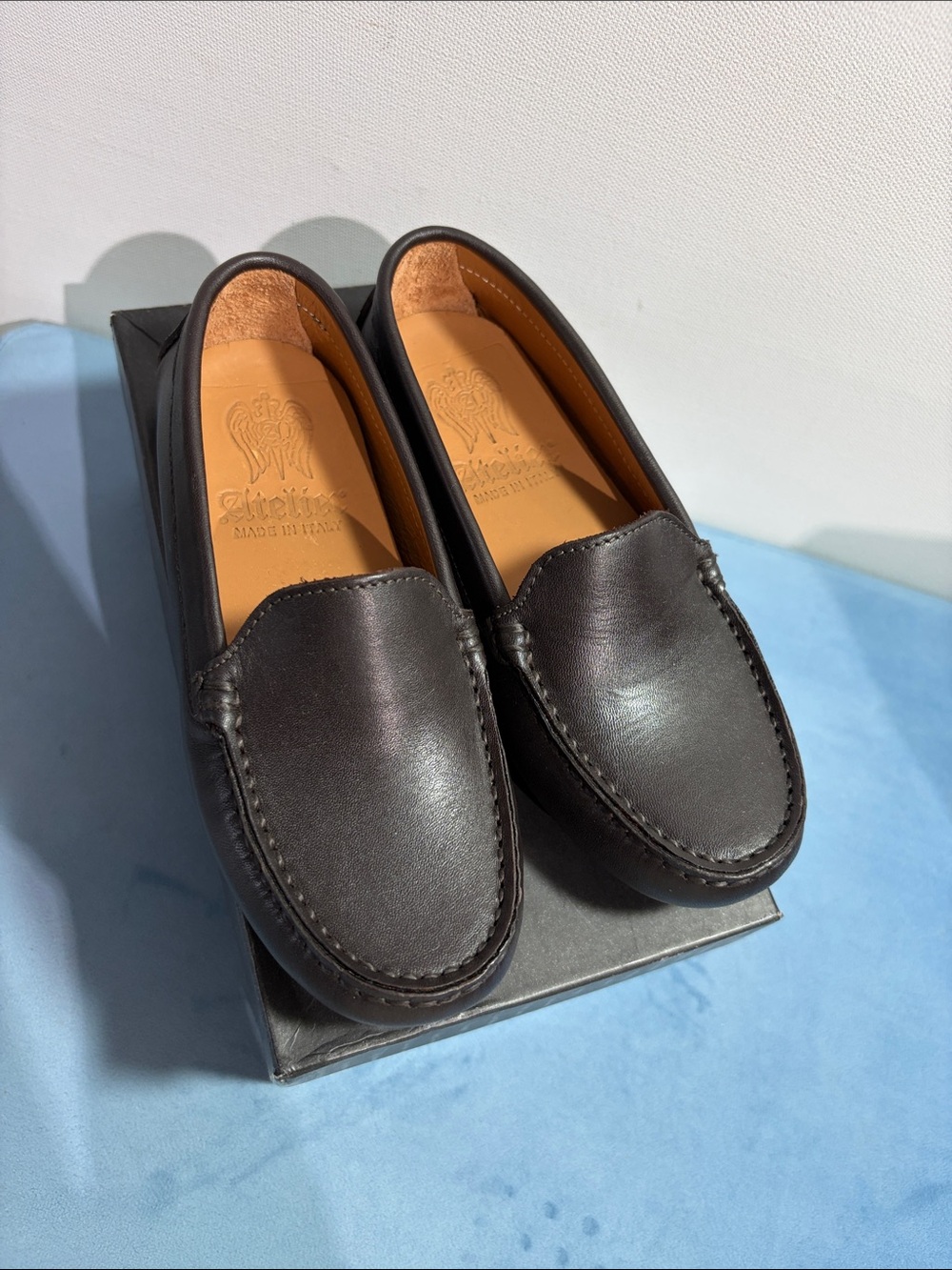 Atelier Dark Brown Kids Leather Loafers Moccasins size 29 made in Italy